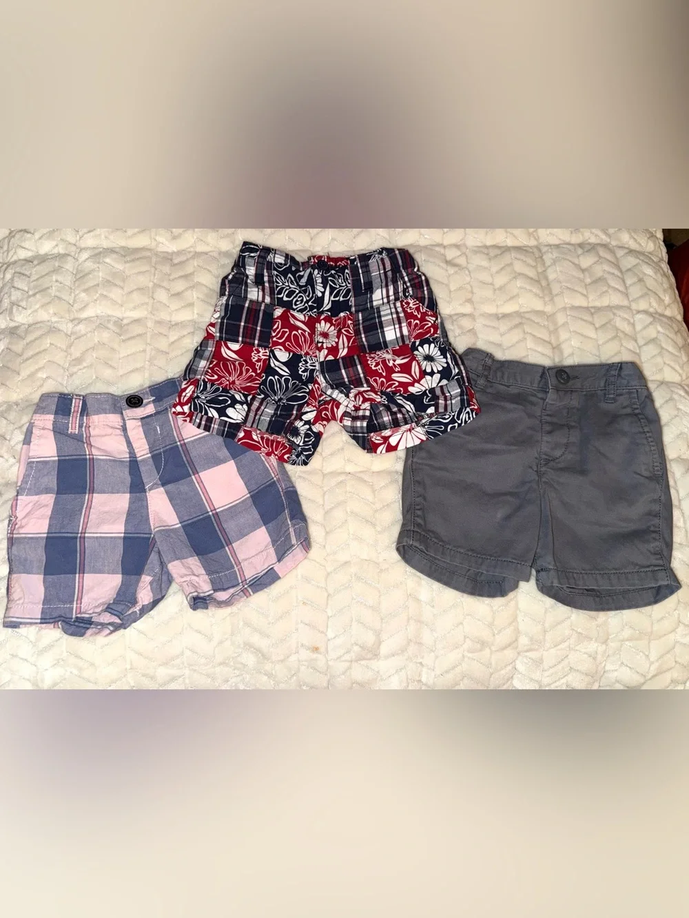 Children’s Place lot of 3 pairs of boys shorts, size 12, and 12-18 mo